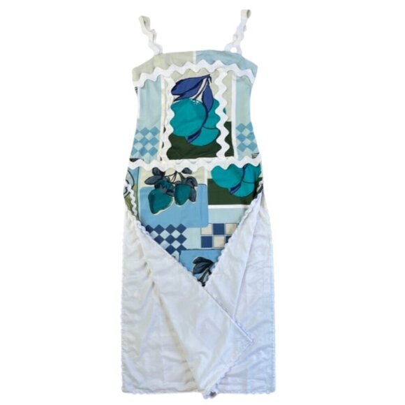 DALIA MACPHEE BLUE MULTI Ribbon Trim Tile Print Tuscany Maxi Dress - Picture 4 of 16